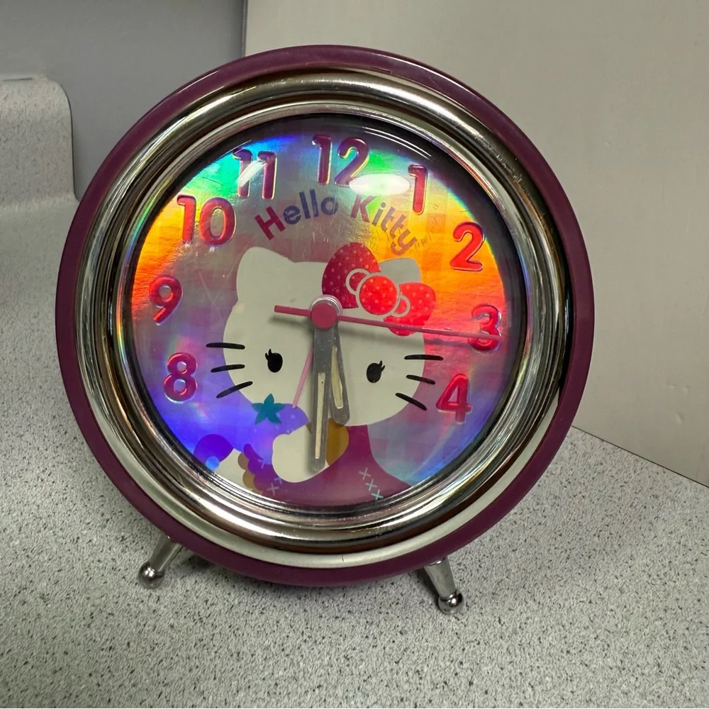 Hello Kitty Purple Alarm Clock with holographic face/glowing hands. Y2K. - Picture 1 of 9